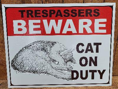 Aged Tin Sign ‘Cat on Duty’