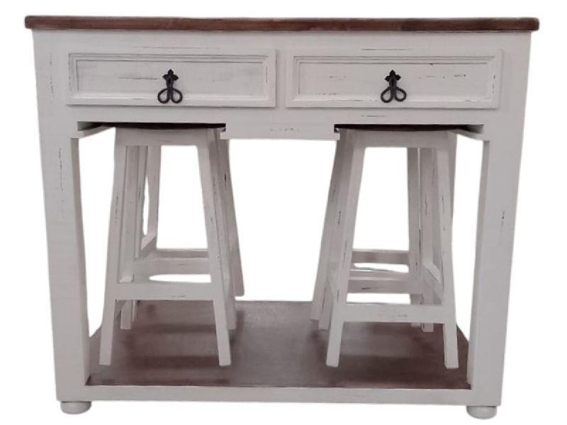 Clementine Kitchen Island with 4 Bar Stools, White