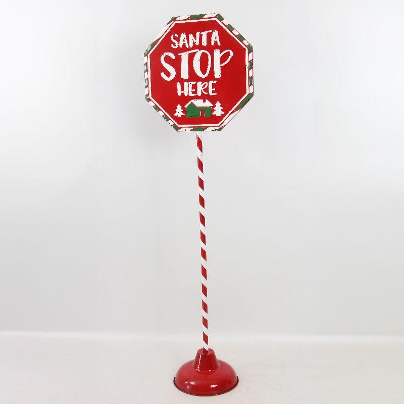 Santa Stop Here Metal Stop Sign with Base